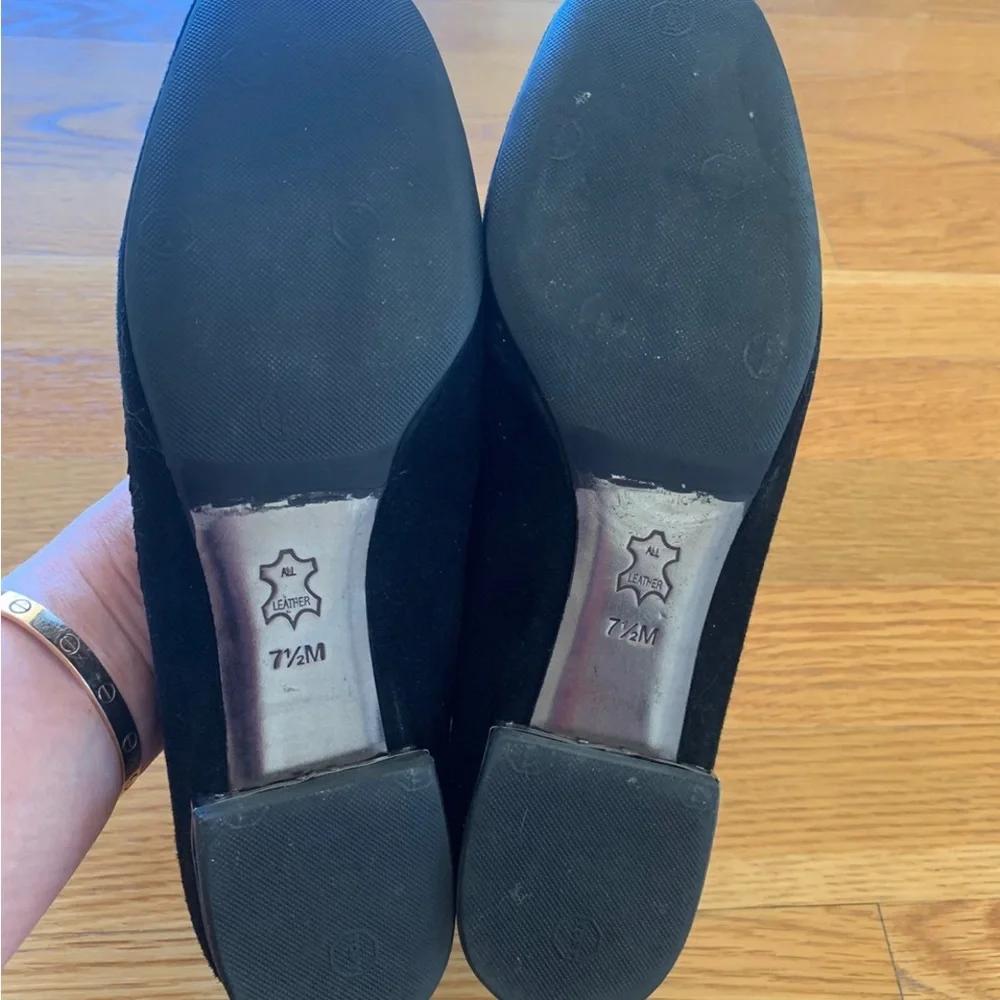 Tory Burch Womens Square Toe Black Swede Patent Logo Ballet Flats Shoes Sz 7.5 M